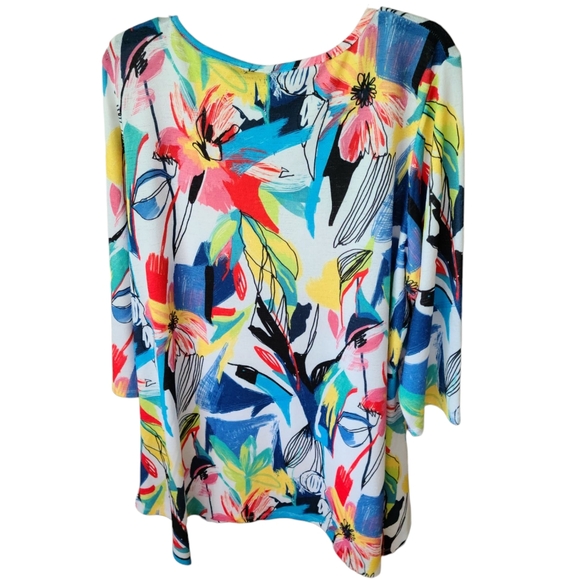 Onque Casuals Top Shirt Floral Bright Colorful Studded 3/4 Sleeve Women Size 1X - Picture 3 of 5